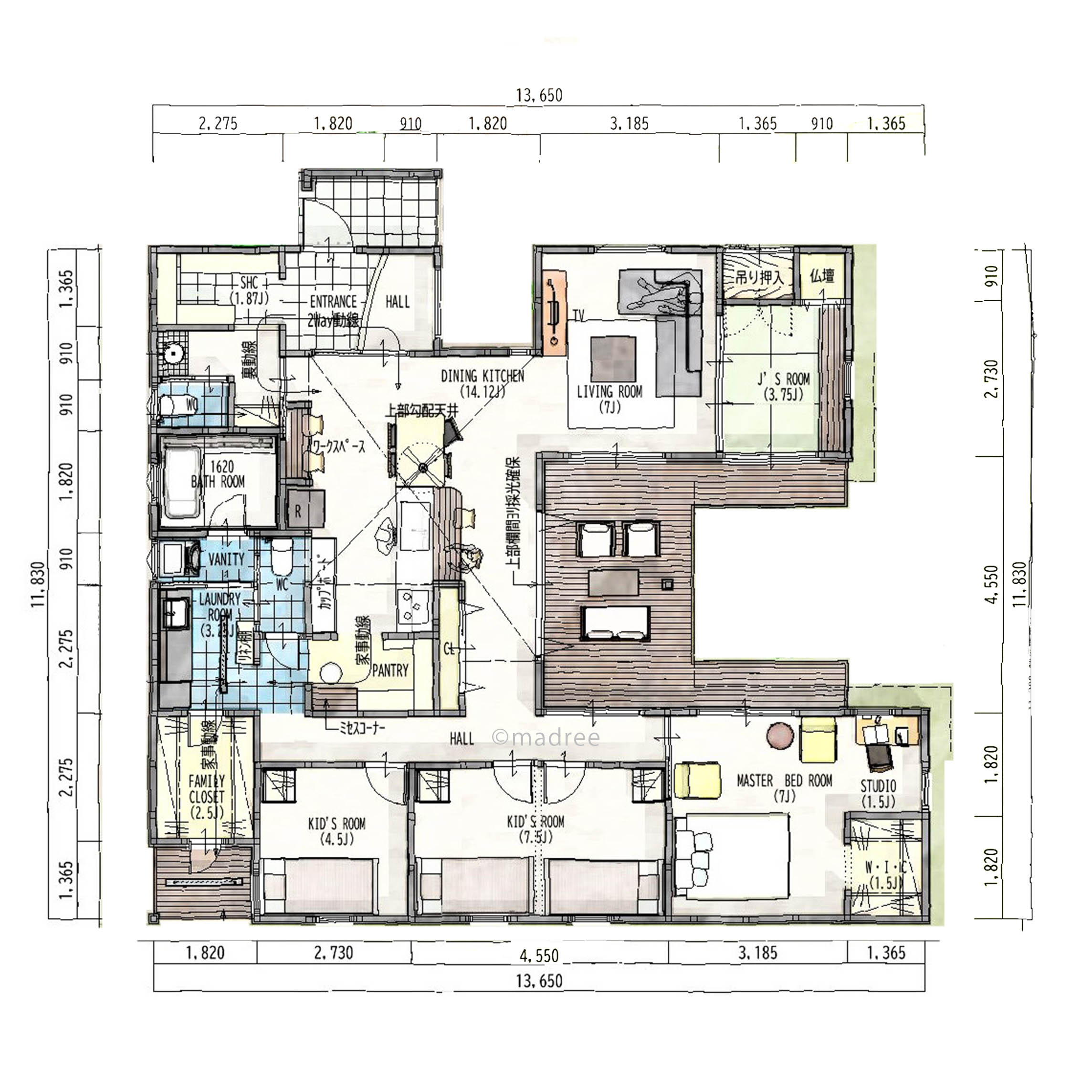 快適家事動線と採光を意識した空間でプライベート感のあるコートハウスの間取り