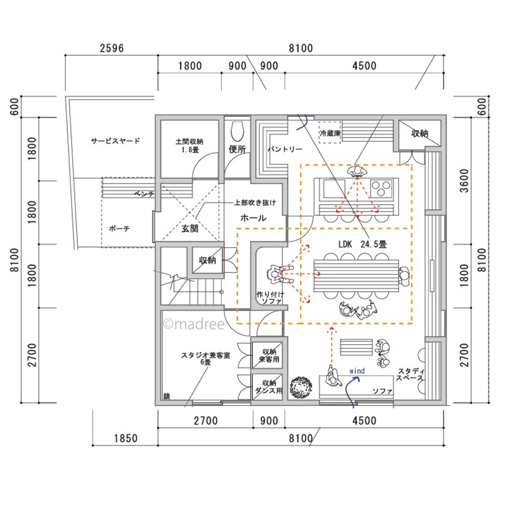 回遊性を活かして生活を楽に繋ぐ、来客時でも居心地よくLDKで過ごせる家