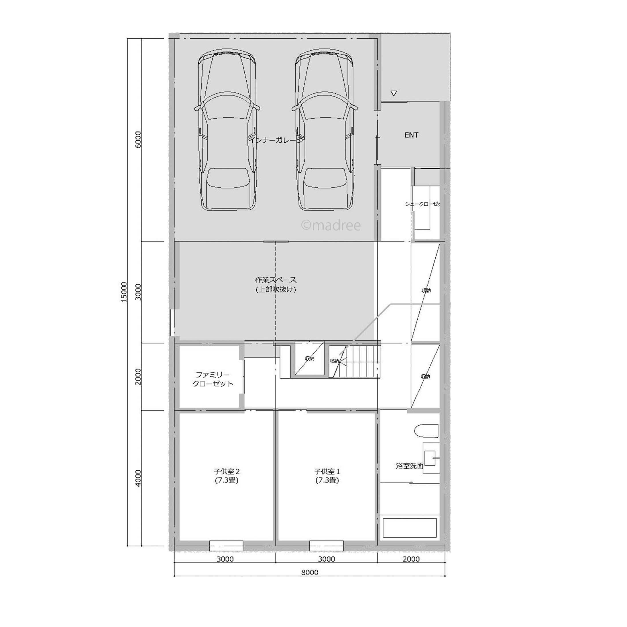 広いガレージで趣味を楽しむ、休日はバルコニーで朝食を食べれる家