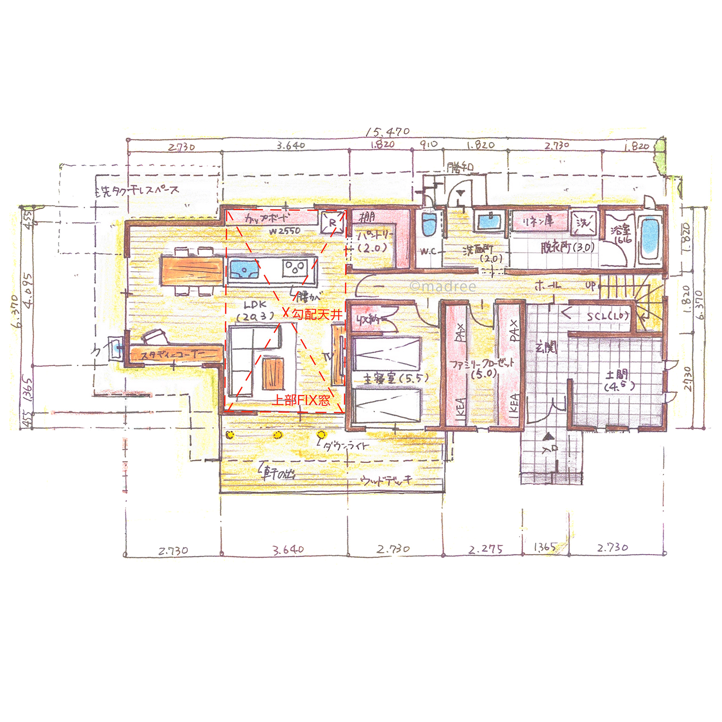 壁面収納でスッキリをキープ、平屋のようにワンフロアで生活できる家