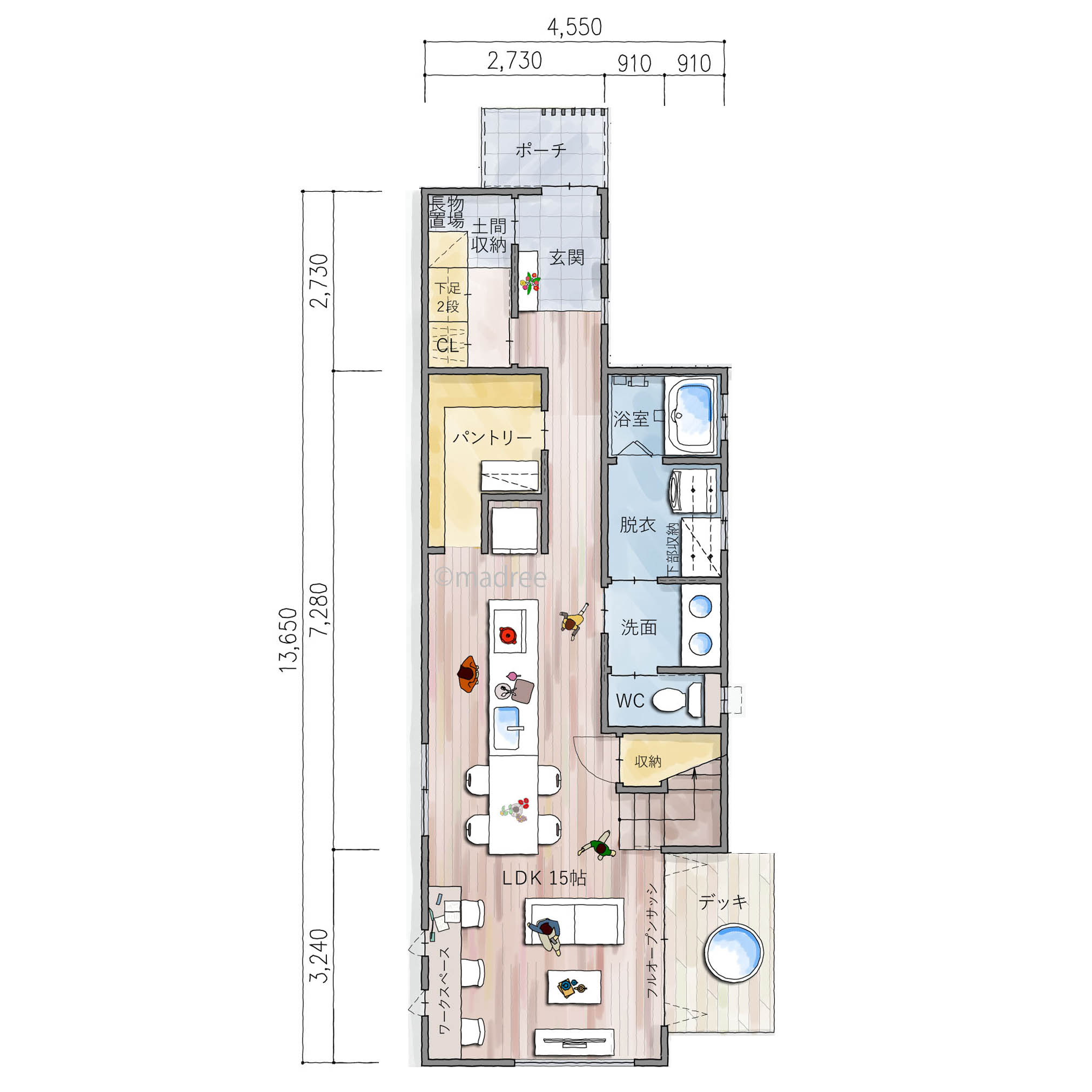 効率的な空間活用で明るさと広がりを両立、成長と共に変化する縦長の家