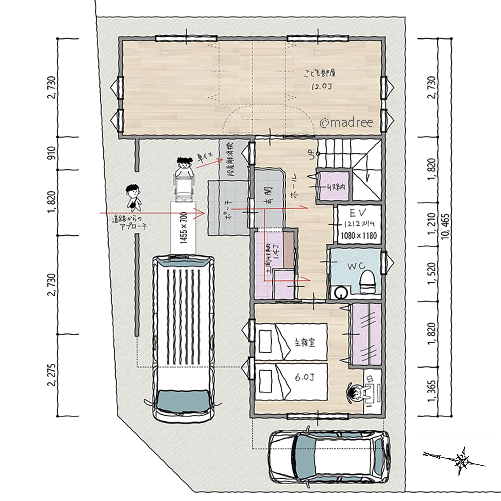 シンプルで介助しやすいバリアフリー動線、車椅子でも自立した生活を促せる家
