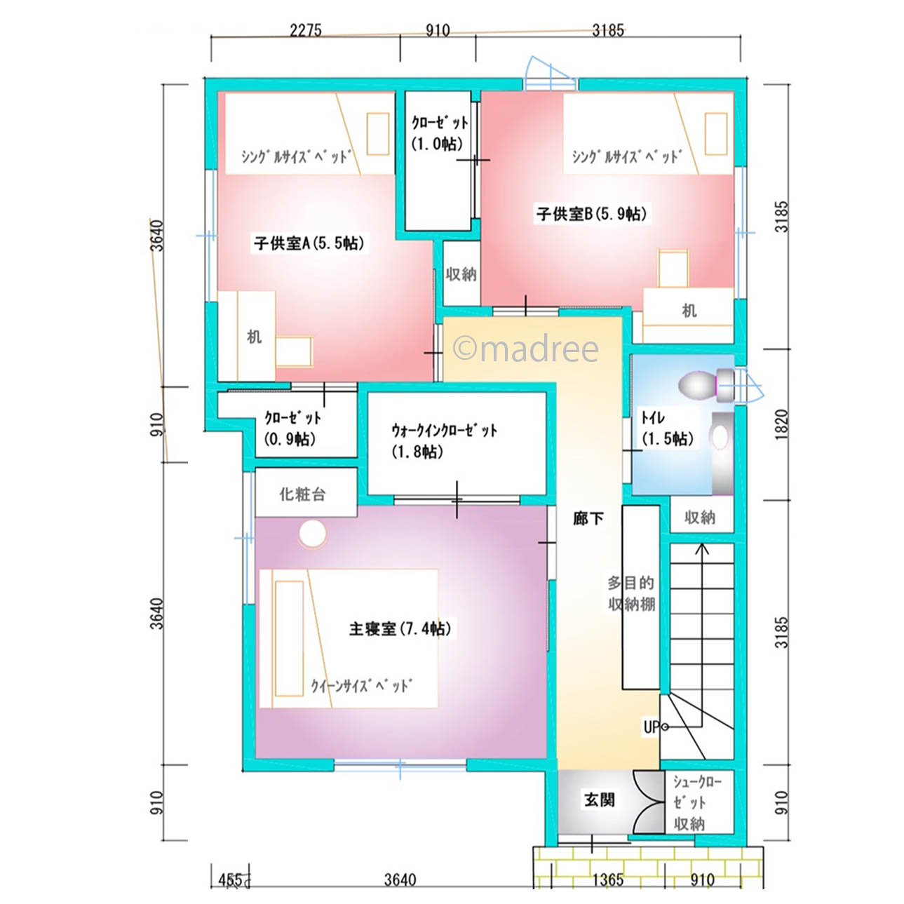 2階リビングで歩道からの視線をカット、家事動線をまとめた家