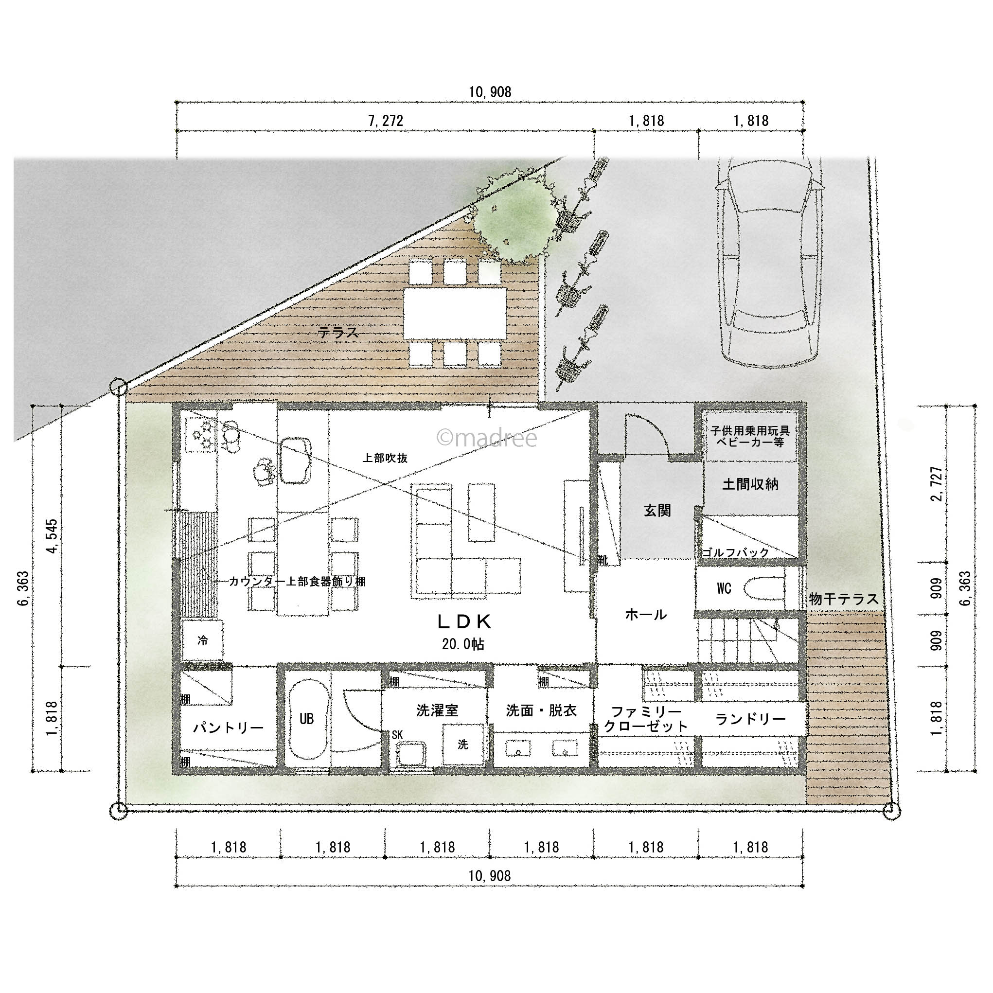 水回り直線動線で暮らしをスムーズにさせながら居心地の良い空間も確保したメリハリある家