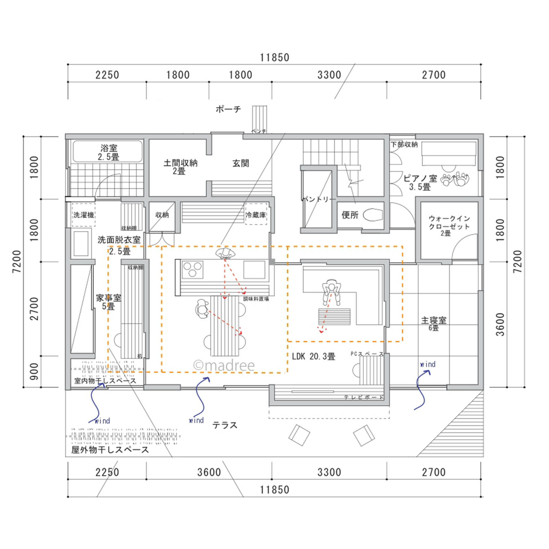 回遊動線で毎日の家事をより効率的に、趣味の時間を有意義に過ごせる家