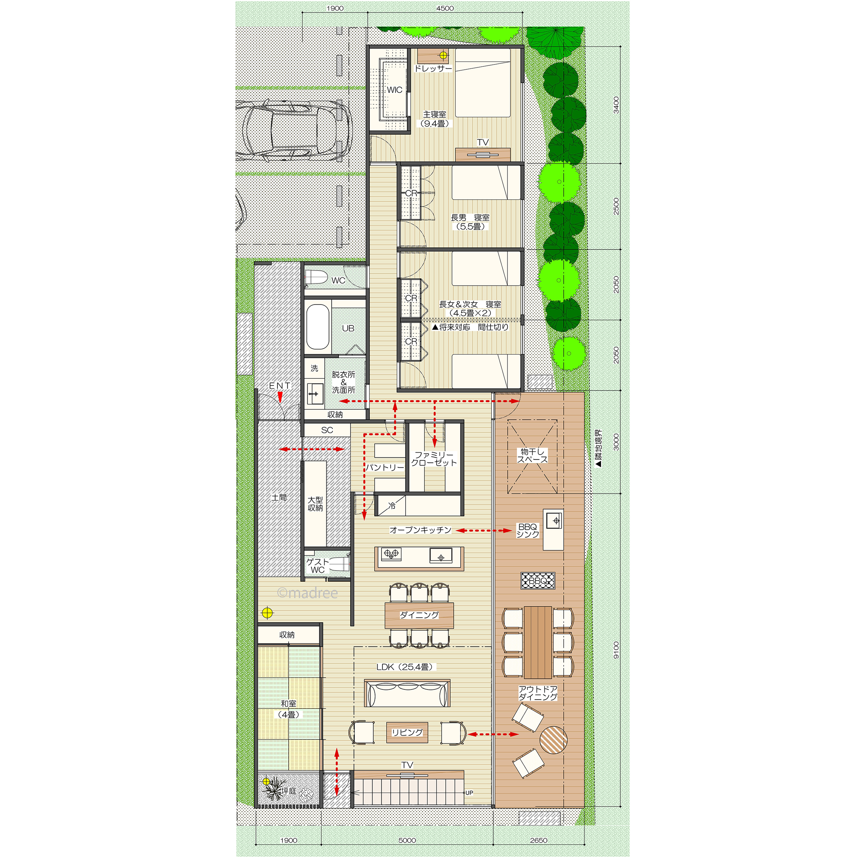 LDKとウッドデッキが一体となったパノラマビューライフが楽しめる家
