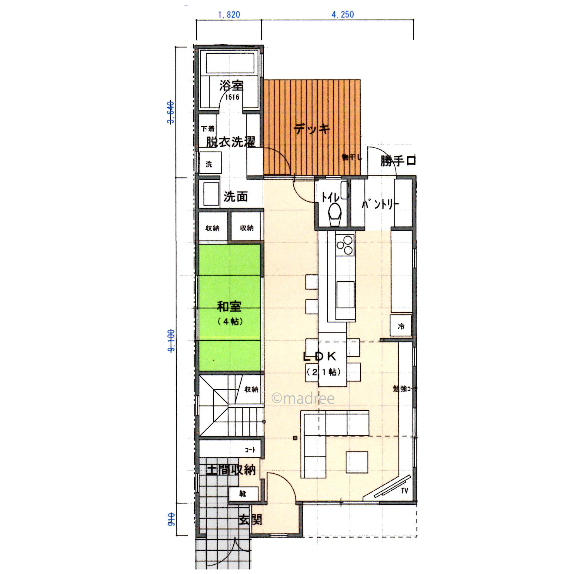 直線的な裏動線で生活が楽になる、玄関から庭まで見通せる風通しの良い家