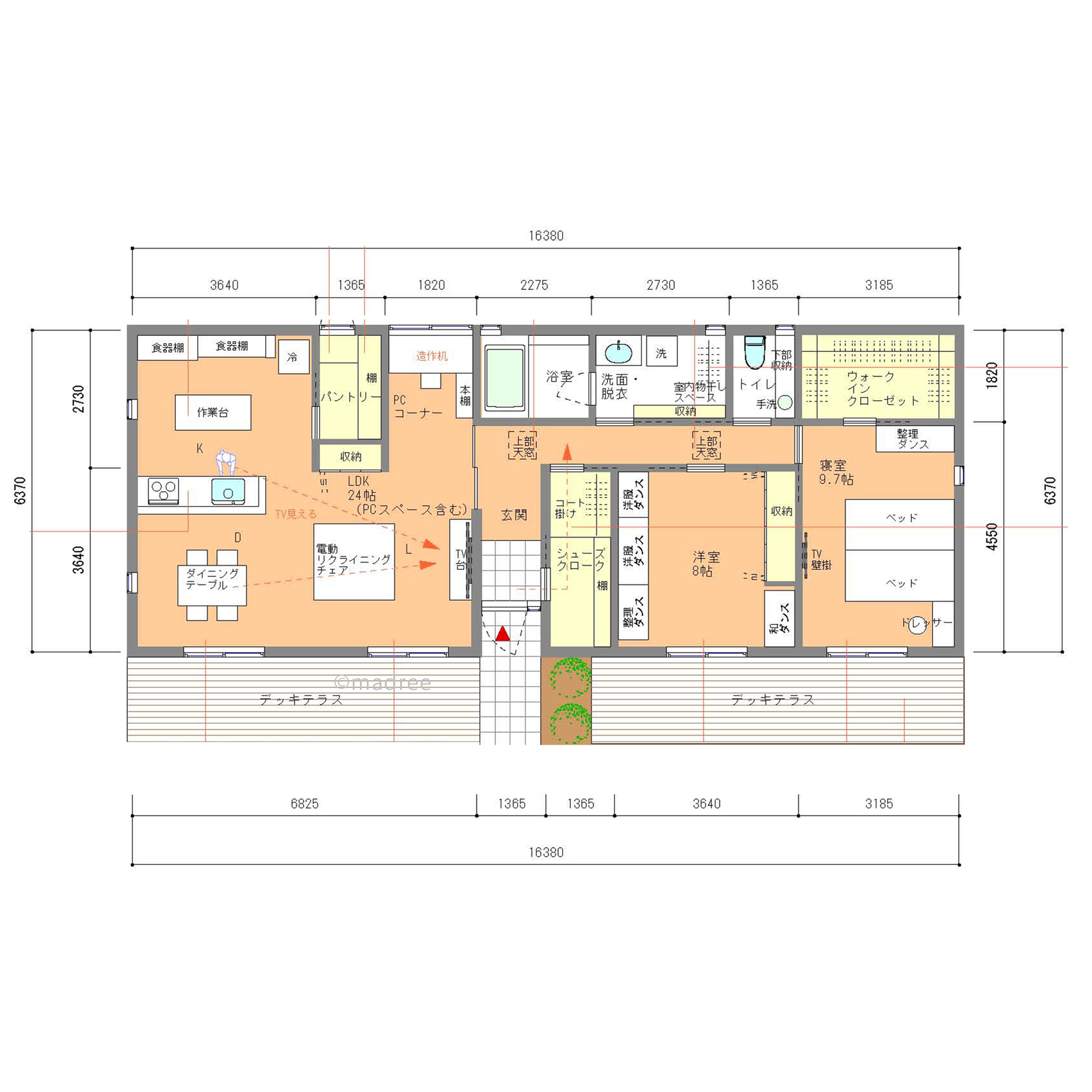 全室南向きで明るく、キッチンが夫婦ふたりの憩いの空間となる平屋