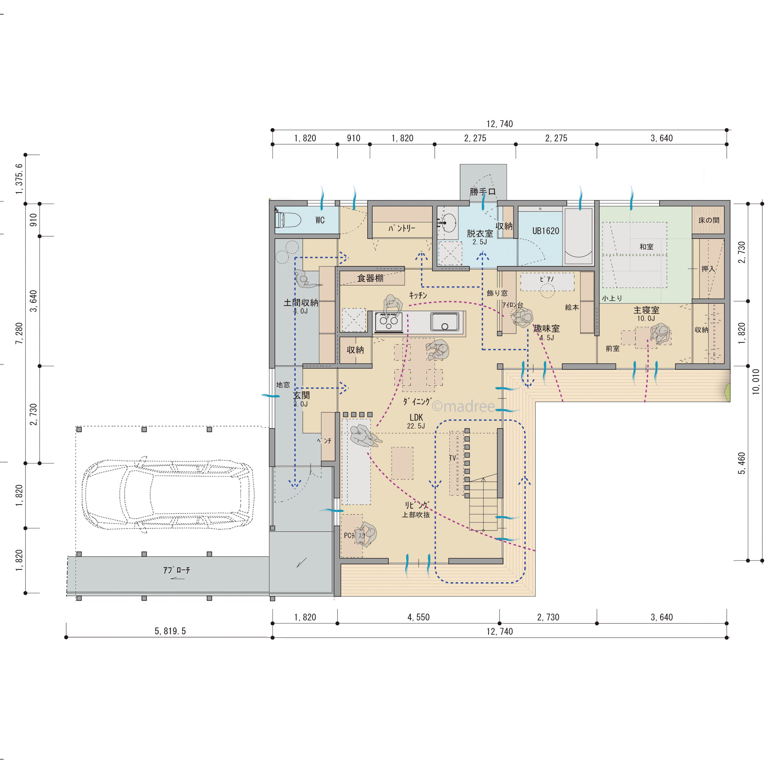 回遊性のある縁側デッキで繋がる一体感、シンプル動線で家事が楽になる家